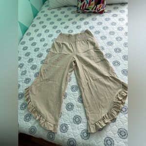 Elegant Tan Ruffle Hem Women's Pants